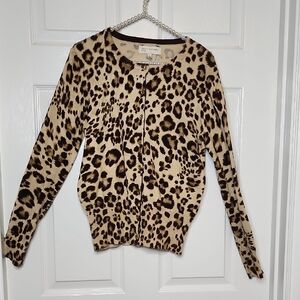 Jones New York Sport Womens Longsleeve Button Up Brown Tan Cheetah Print Cadigan